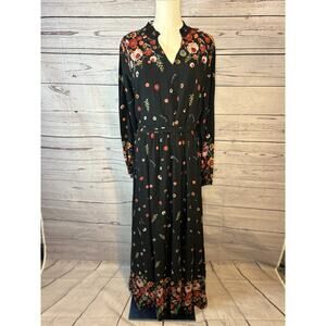 Kate & Sam Black Floral Boho Maxi Dress Size Large NWT Sleeve Border Print